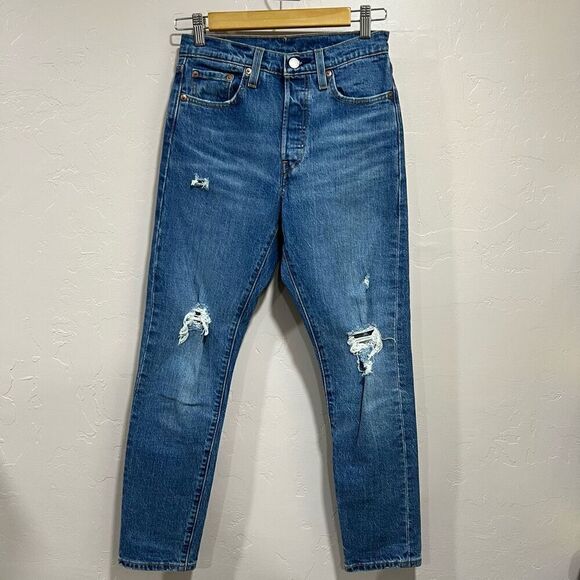 Levi's 501® Ripped Button Fly Straight Leg Jeans 25x28 - Picture 1 of 7
